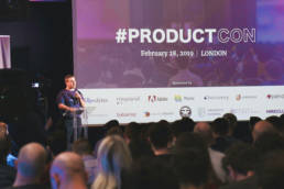 Speaker talking at ProductCon London 2019